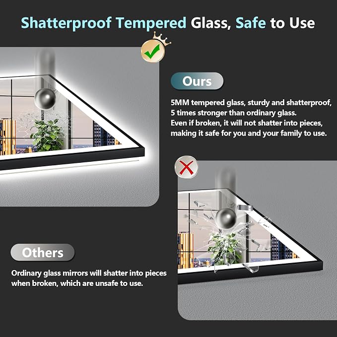 88x38 Black Framed LED Bathroom Mirror - Image 8