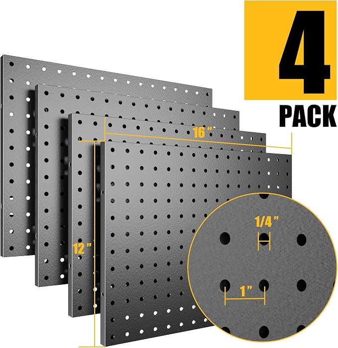 Spampur Peg Board, 4 Pack Metal Pegboard Panels Black Pegboards Wall Organizer - Image 3