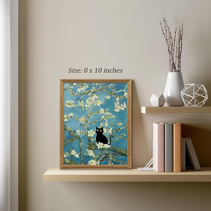 Fantasy Artists Van Gogh's Almond Blossom Funny Black Cat Canvas Wall Art - Image 2