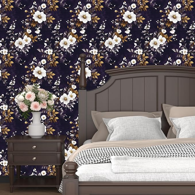 Vintage Floral Wallpaper Peel and Stick Purple White Flowers Contact Paper - Image 2