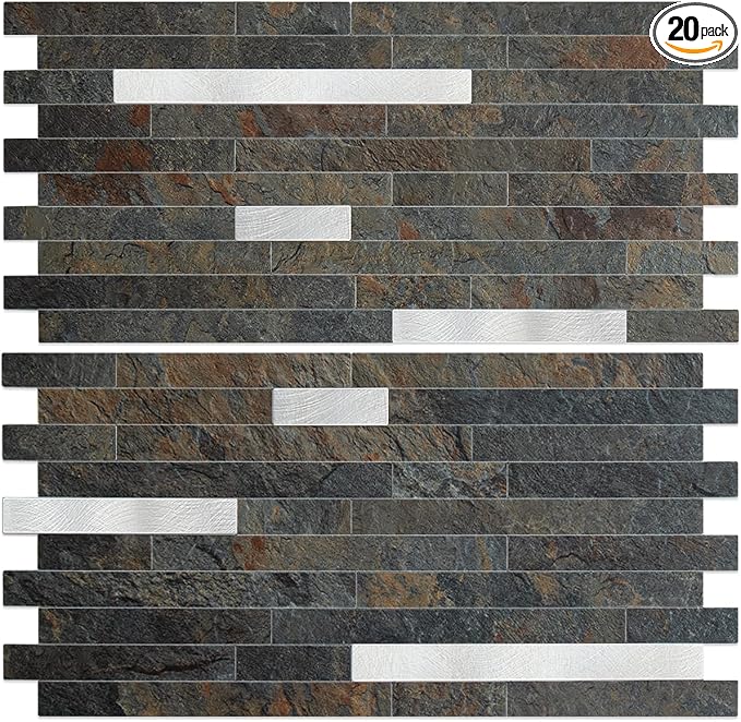 AULIGET 20 Sheets Rust Slate Peel and Stick Backsplash, PVC Mixed Metal Silver by AULIGET