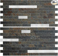 AULIGET 20 Sheets Rust Slate Peel and Stick Backsplash, PVC Mixed Metal Silver by AULIGET