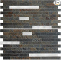 AULIGET 2 Sheets Rust Slate Peel and Stick Backsplash, PVC Mixed Metal Silver by AULIGET