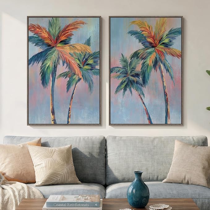 Framed Colorful Coastal Palm Tree Wall Art Bedroom, Large Pop Art Coastal - Image 4
