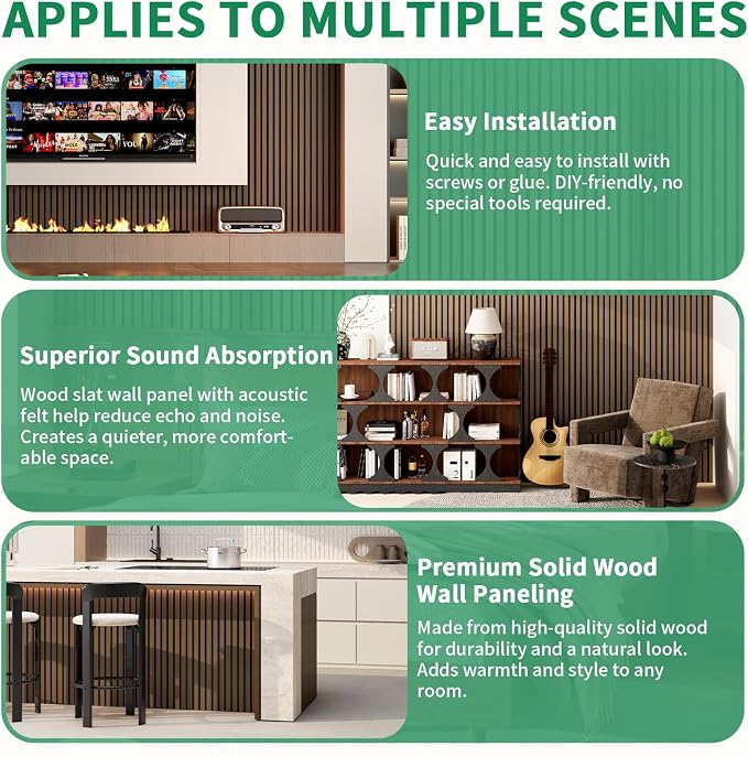 Wood Slat Acoustic Panels, 4 Pack 94" x 8" Wood Wall Panels, Soundproof Wood - Image 4