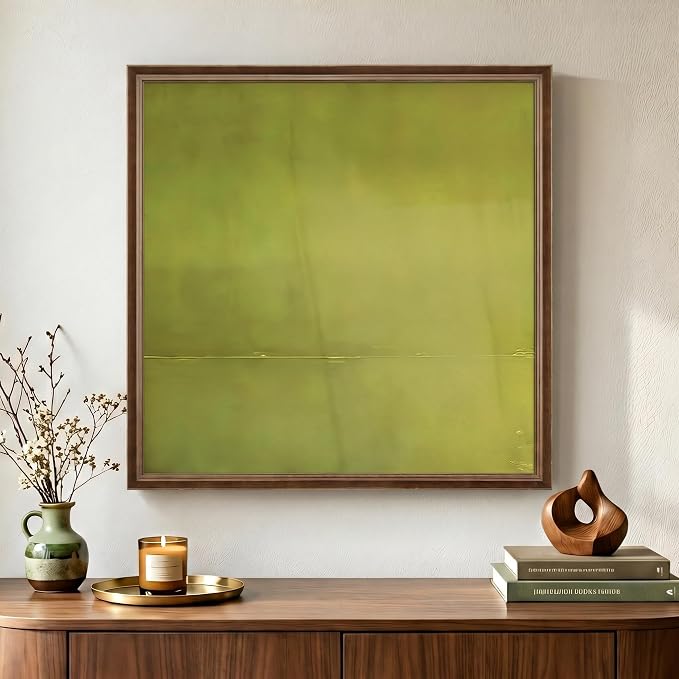 Vintage Framed Green Abstract Wall Art, Modern Sage Green Canvas Prints Artwork by Cuspin