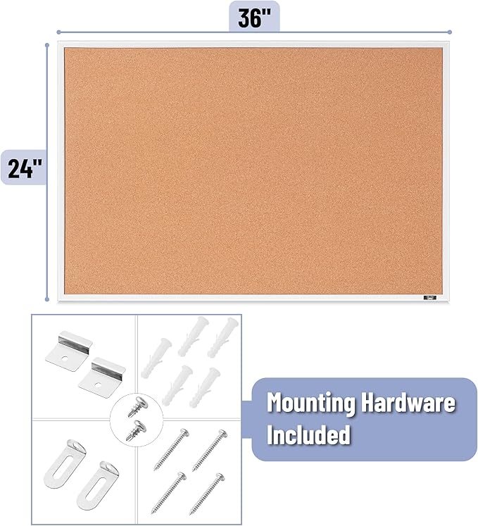 Mr. Pen- White Frame Cork Bulletin Board, Office Wall Cork Board - Image 2
