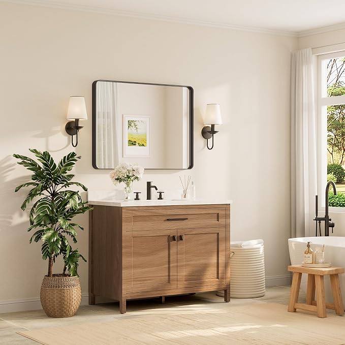 TETOTE 40 x 30 Inch Black Frame Mirror, Bathroom Vanity Mirror - Image 2