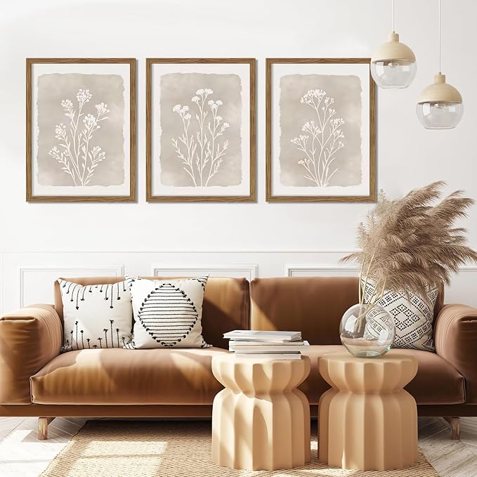 Framed Boho Botanical Flower Wall Art Set of 3, Vintage Minimalist Neutral - Image 8
