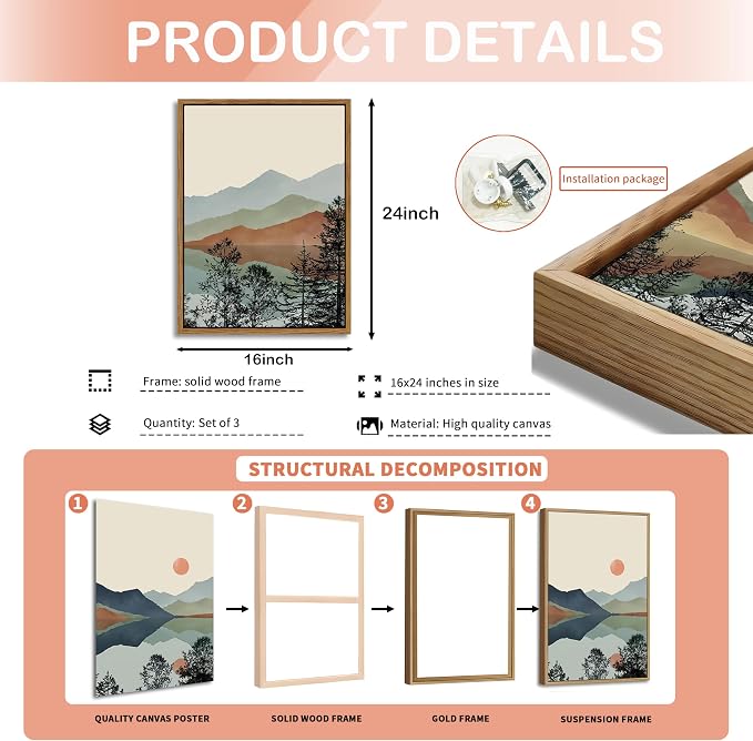 AKWISH Mountain Canvas Wall Art Set of 3, Boho Watercolor Poster Prints - Image 5