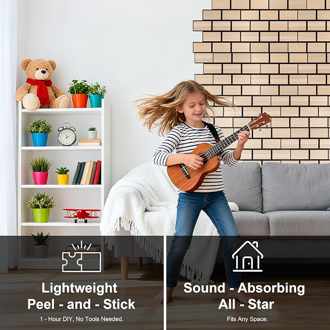 WoveN SounD Brick Acoustic Wall Panels, 16 Pack 16x12 Inch, PVC Wood Grain - Image 4