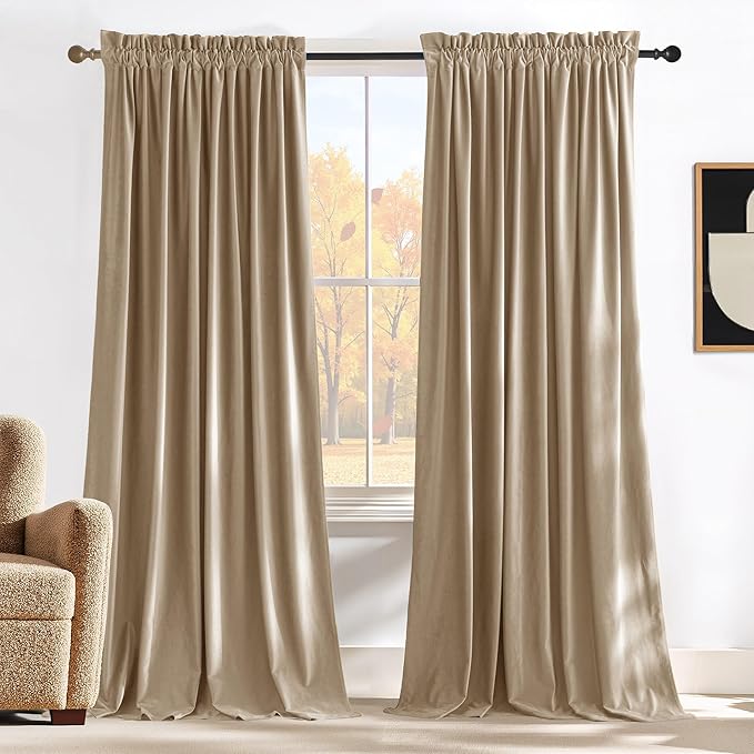 NICETOWN Beige Velvet Room Darkening Curtains, Home Decor Light Blocking by NICETOWN