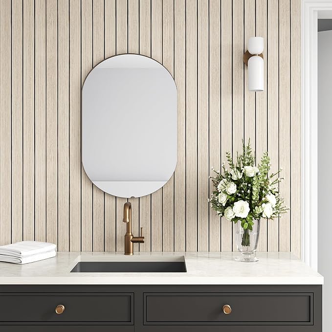 VEELIKE Coastal Oak Wood Slat Wall Panels Peel and Stick Wood Panels - Image 4