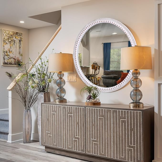 30 Inch Rustic Farmhouse Round Wood Mirror - Image 4