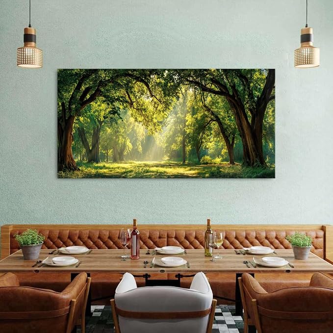 Green Forest Wall Art Panoramic Woodland Landscape Canvas Pictures Nature Wall - Image 4