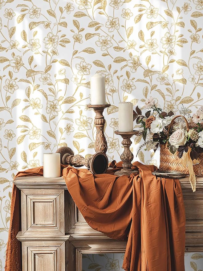 Heroad Floral Wallpaper Peel and Stick White and Gold Contact Paper Boho Peel - Image 9