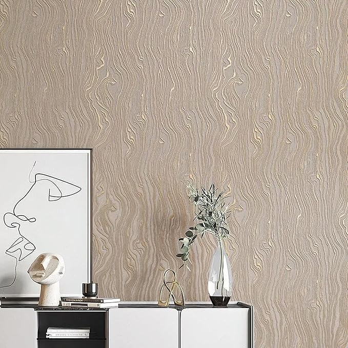 Gold Khaki Wood Peel and Stick Wallpaper Stripe, 20.8" x 118", Self-Adhesive - Image 2