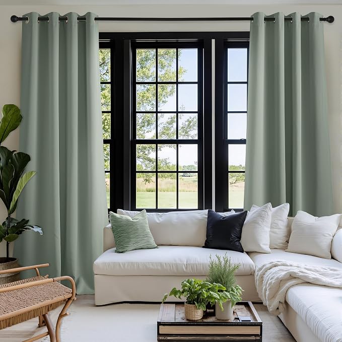 NICETOWN Room Darkening Draperies Curtains Panels, 2 Panels Sage Green W52 x L90 - Image 2