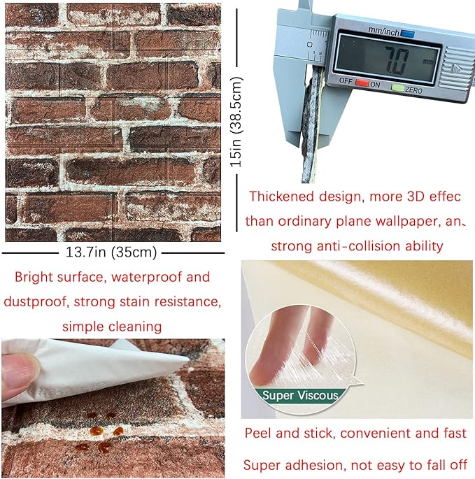 20PCS 3D Wall Panels Peel and Stick Foam 3D Brick Wallpaper Peel and Stick Red - Image 5