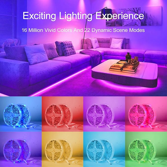 50 FT LED Lights For Bedroom, Music Synchronized RGB Color Changing LED Strip - Image 5