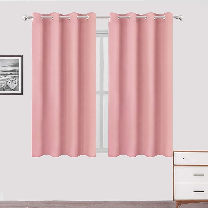 LEMOMO Pink Blackout Curtains/52 x 45 Inch Length Kids Curtains/Set of 2 Panels by Lemomo