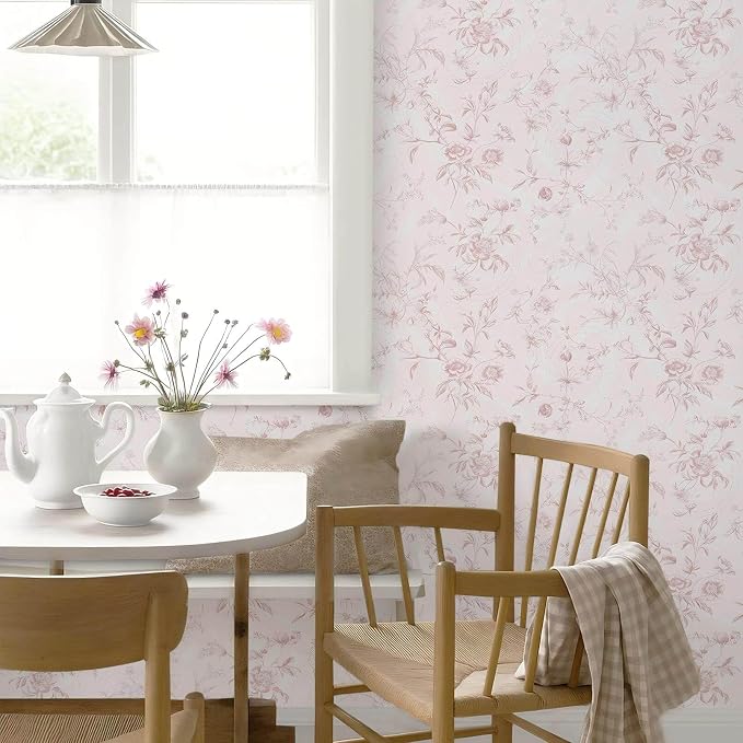 Ismoon Floral Wallpaper Peel and Stick Pink Stick on Wall Paper Vintage French - Image 7