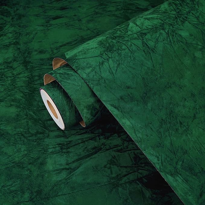 Wallercity 17.5''x236'' Green Self-Adhesive Velvet Flocking Liner Contact Paper by Wallercity