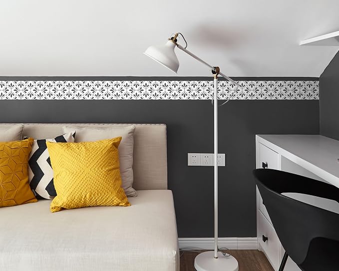 FLFK Wallpaper Border Black and White Patterns Peel and Stick Wall Border Self - Image 6