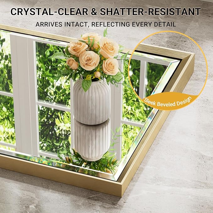 Gold Bathroom Mirror 36x36 Inch Square Beveled Bathroom Vanity Mirror Brushed - Image 3