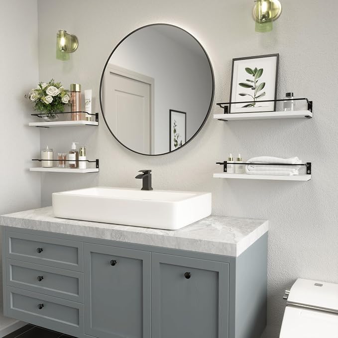 RICHER HOUSE White Bathroom Floating Wall Shelf Set of 4, Small Organizer Over - Image 5