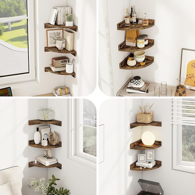 Corner Shelves 3-Pack for Bathroom & Kitchen, Space-Saving Floating Corner Wall - Image 4