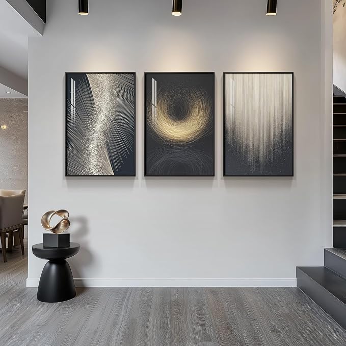 Large Framed Black and Gold Modern Luxury Abstract Wall Art - Image 4