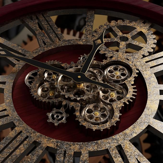 The B-Style Large Wall Clock 24 inch Moving Gear Wall Clock Oversized Vintage - Image 2