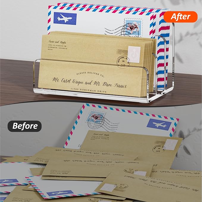 FUCDTEFC Mail Organizer Countertop, 3 Section Clear Acrylic Small File Holders - Image 5
