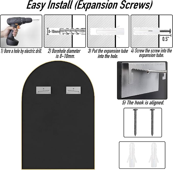 SCWF-GZ 24x36 Arch Mirror Rectangle Full Length Wall Mounted Hanging or Against - Image 6