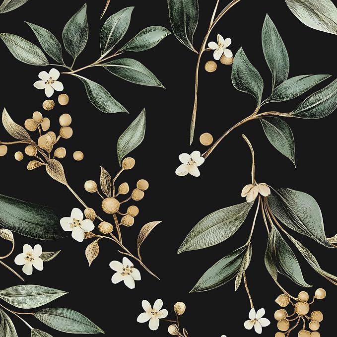 Dark Peel and Stick Wallpaper Vintage – Dark Green Leaf Removable Self-Adhesive by VOLEAARWALLPAPER