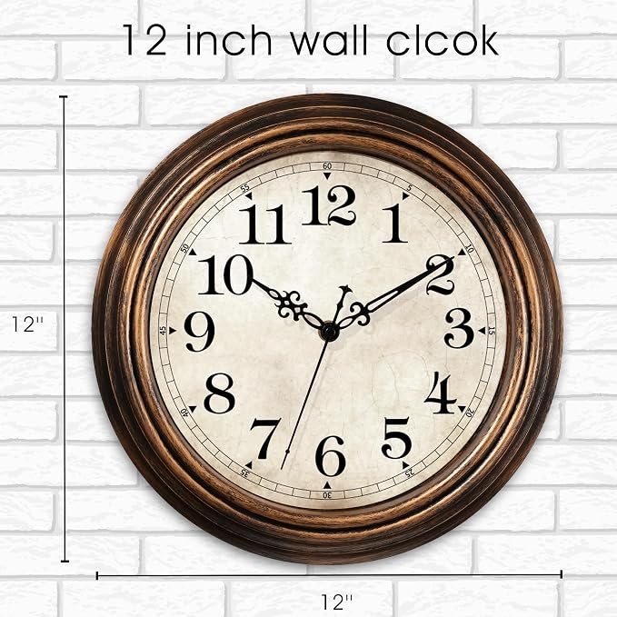 Wall Clock - 12 Inch Vintage Battery Operated - Retro Silent Non Ticking - - Image 2