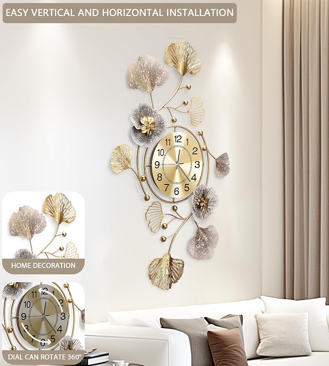 Clocks for Living Room, Large Wall Clock, 3D Silent Wall Clock, Retro Metal - Image 4