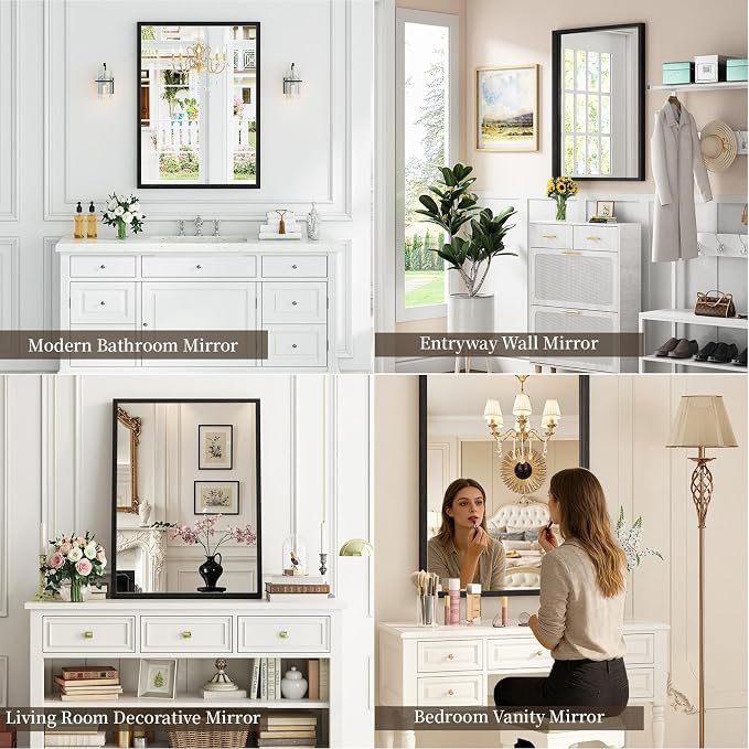 Syndra Black Wood Frame Bathroom Mirror, Waterproof Slim Deep Frame, - Image 6