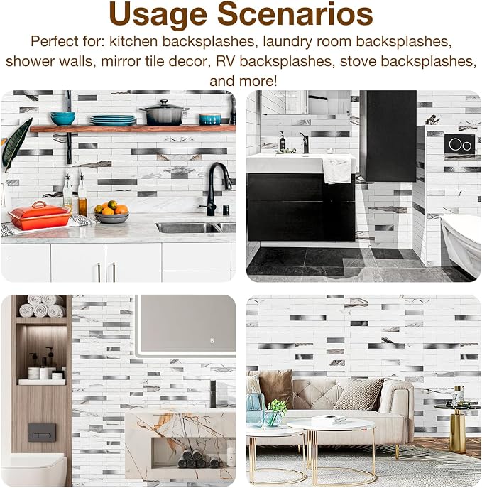 Peel and Stick Backsplash Tile Waterproof Removable PVC Wall Sticker 3D Faux - Image 7