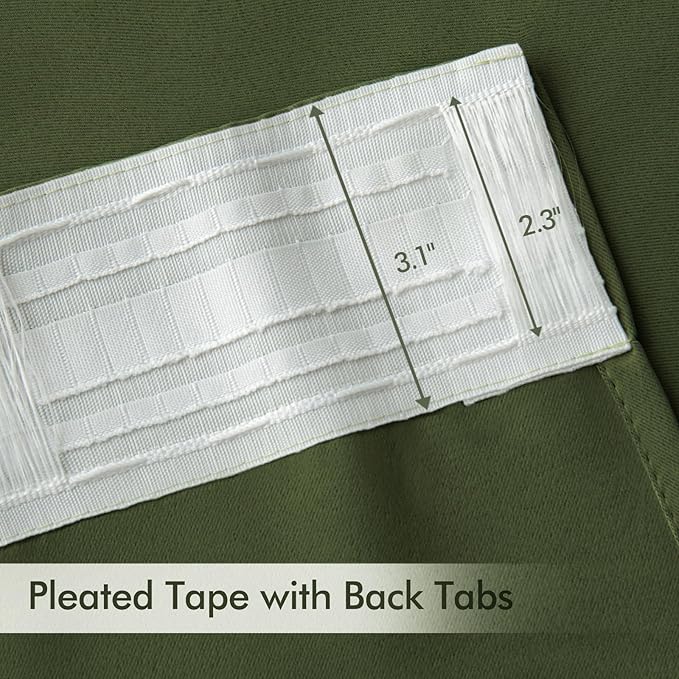 MIULEE Olive Green Back Tab Blackout Curtains 120 Inch Long 2 Panels Set - Image 4