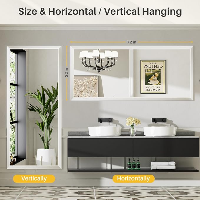 72x32 Inch White Bathroom Mirror - Image 5