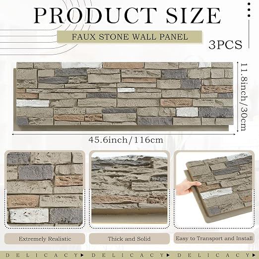 2 Pack Faux Stone Panels Interior 45.6''l x 11.8''h x 0.98''d Faux Siding - Image 2