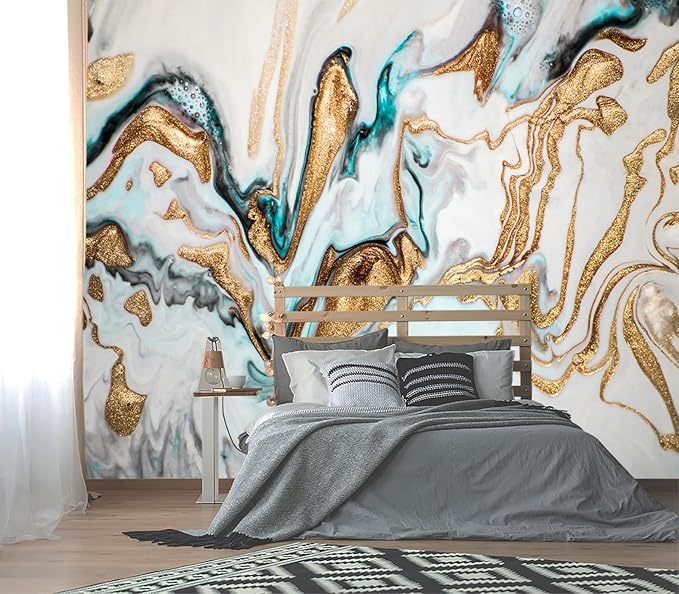 XMPMBM-Gold Quicksilver Marble Fabric Wallpaper Abstraction Art Textured Living by XMPMBM-Wallpaperthatwontpeeloff