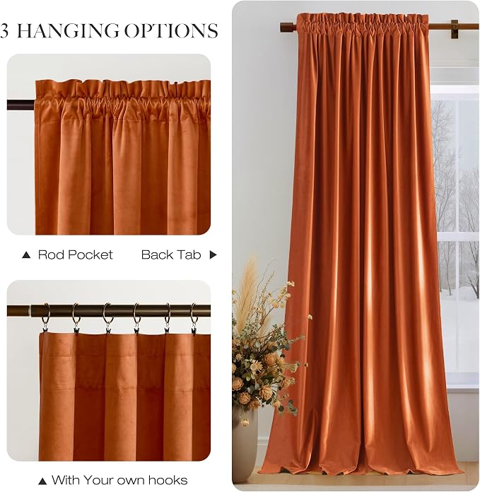 NICETOWN Orange Velvet Curtains 84 inch Long - Image 8