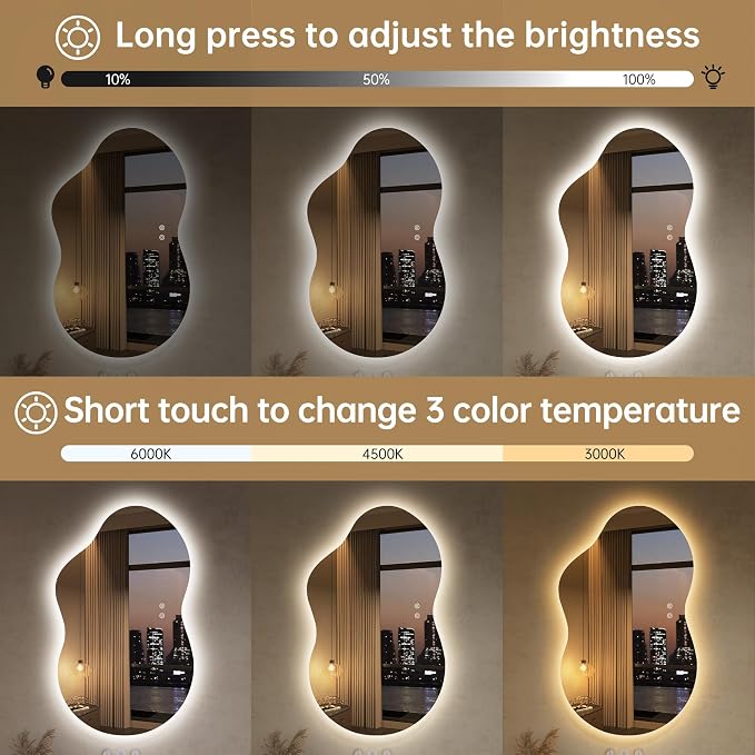LOVESPEJO Irregular Backlit Mirror Bathroom 40x24 Inch, Asymmetrical Cloud LED - Image 5