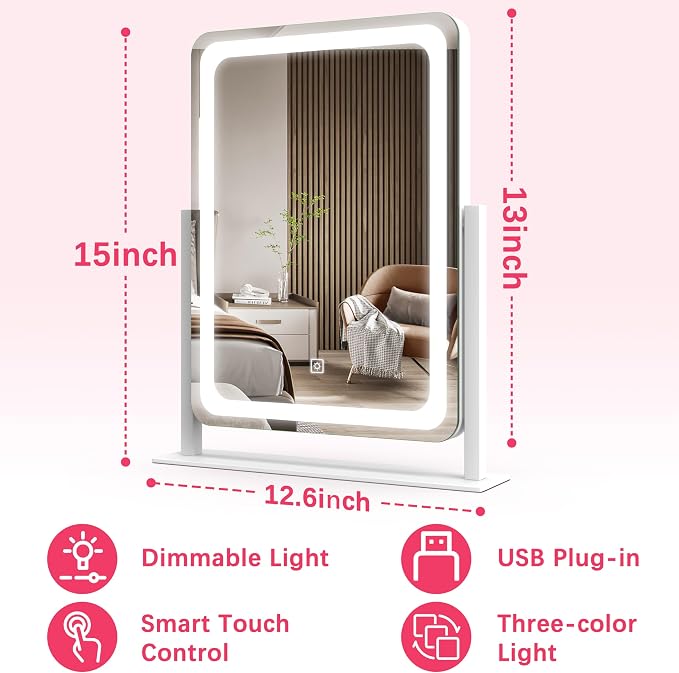 ROLOVE Vanity Mirror with Lights, 12.6"x15" LED Makeup Mirror with Lights - Image 2