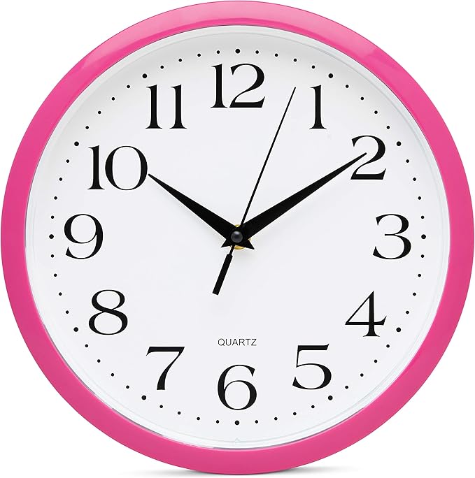 Bernhard Products Pink Wall Clock 10 Inch Silent Non Ticking Battery Operated by BernhardProducts