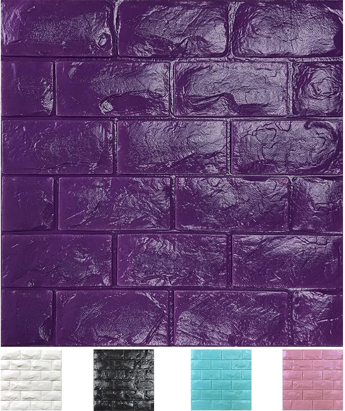 11PCS 3D Wall Panels Peel and Stick Faux Brick Wallpaper Purple Self Adhesive by Yutianli
