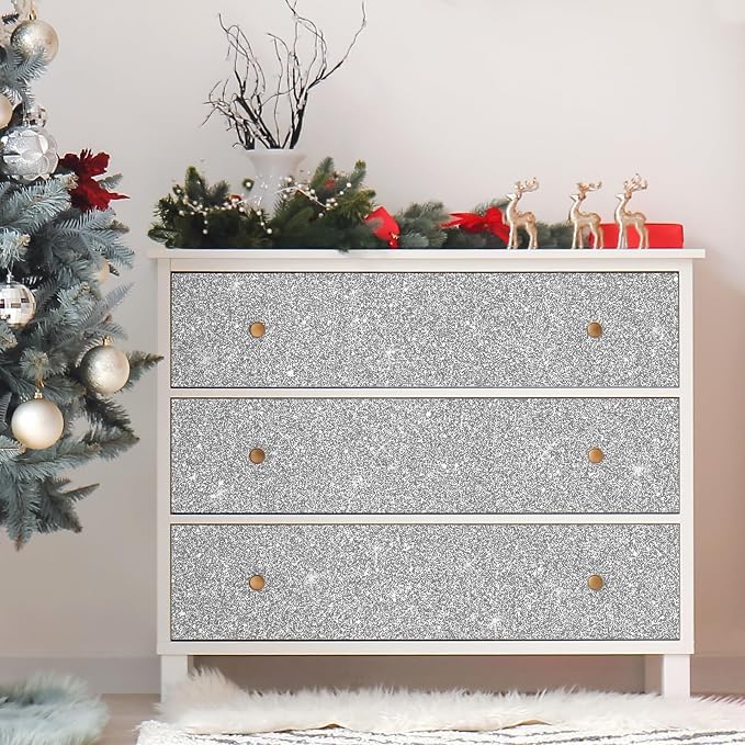 CHIHUT 15.7''x236'' Silver Glitter Contact Paper Peel and Stick Wallpaper - Image 6